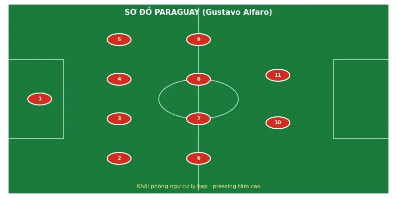 Sơ đồ chiến thuật 4-4-2 của Paraguay dưới thời Gustavo Alfaro